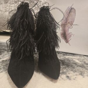 Jessica Simpson Elegant Black Suede Feathered Women's Ankle Boots